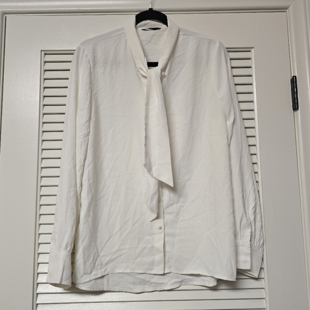 SHEIN - White Long-Sleeve Business Casual Office Button Tie Top